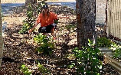 Craig showing his plants in the garden